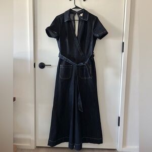 NWOT Anthropologie Maeve Colette Wrap Jumpsuit Denim Edition Romper Portside 8